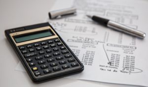 calculator and financial document